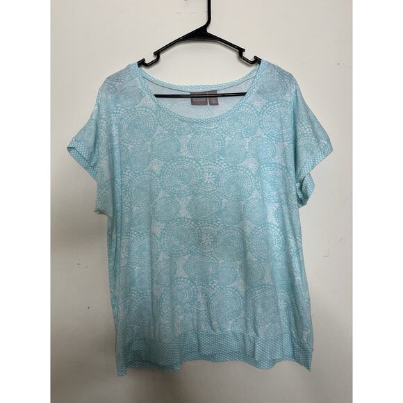 Chicos Size 3 US 16 Light Blue Mandala T-Shirt Cotton Scoop Neck Soft - Picture 1 of 6